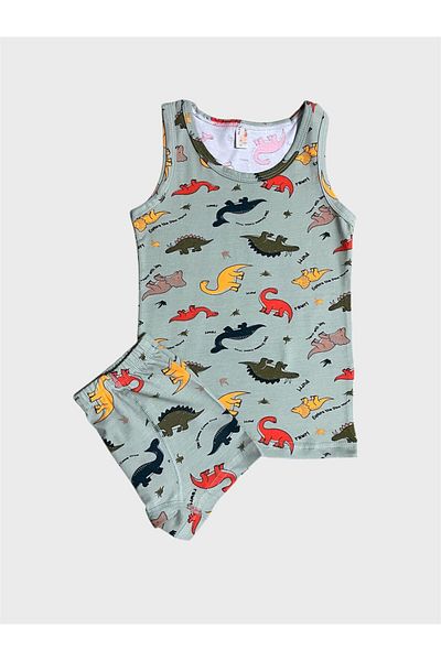 elmas kids Set boxer pentru băiat, 100% bumbac, verde, cu model de dinozaur, cu cusături în plasă