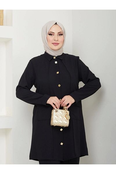 EFSUN MODA Μαύρο Σετ Πουκάμισο Μακρύ Μήκος - Σετ Μπατάλ Χιτζάμπ