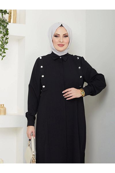 EFSUN MODA Μαύρο Σετ Πουκάμισο Μακρύ Μήκος - Σετ Μπατάλ Χιτζάμπ