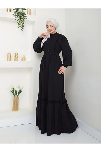 EFSUN MODA Μαύρο Δαντελένιο Μουσουλμανικό Φόρεμα - Γυναικείο