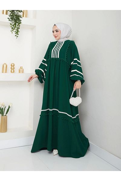 EFSUN MODA Emerald Color Lace Women's Dress - Hijab Stripe