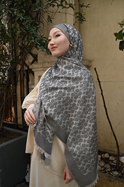 Pull Scarfs İthal Yün İpek C Desen Şal - Füme