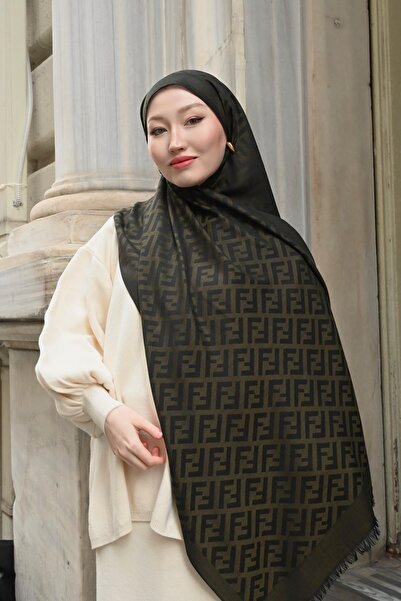 Pull Scarfs Imported Wool Silk F Pattern Shawl - Khaki