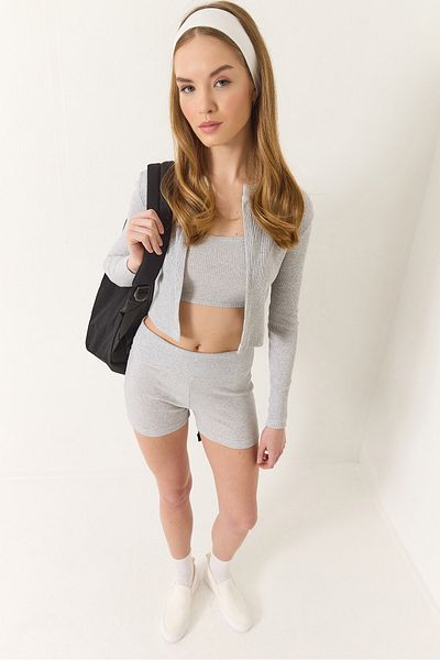 Bianco Lucci Damen-Cardigan mit schmalem Träger und Shorts, dreiteiliger Anzug 60284033