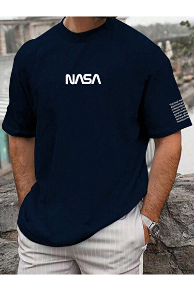 Revasser Unisex Erkek/Kadın Nasa Özel Baskılı Oversize Pamuklu Bisiklet Yaka ...