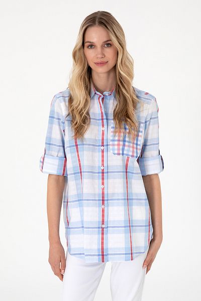U.S. Polo Assn. Cămașă tunică cu mânecă lungă albastru deschis pentru femei 50299591-vr003