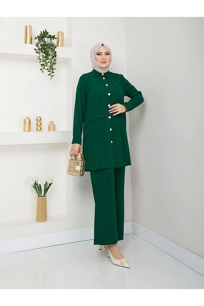 EFSUN MODA Σετ μακρύ πουκάμισο Battal Hijab Emerald