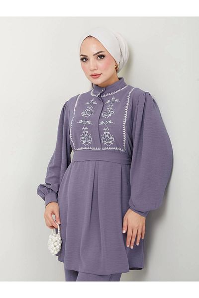 EFSUN MODA Ayrobın Set 637 Gray Embroidered Product