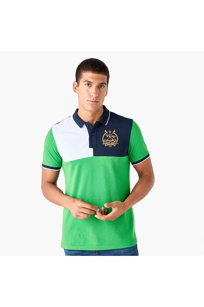 FAV Colourblock Polo T-shirt with Embroidered Detail and Short Sleeves