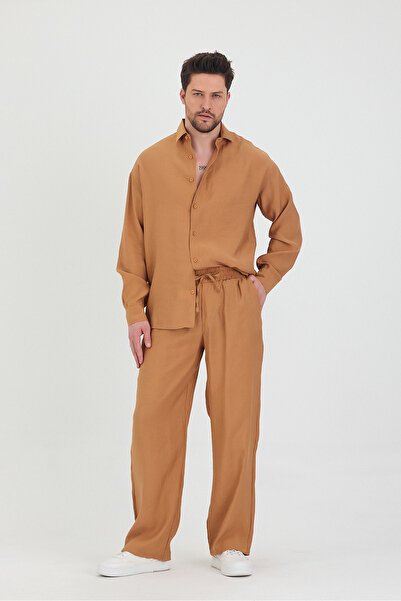 Tarz Cool Ανδρικό Oversize Άνετο Πουκάμισο-Παντελόνι Σετ κάτω-πάνω