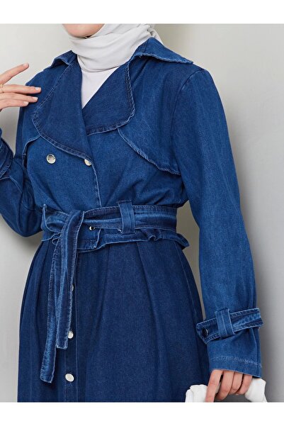 EFSUN MODA Costum din denim închis cu fustă și jachetă