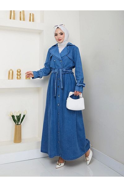 EFSUN MODA Blue Jeans Teseture Suit with Skirt Jacket