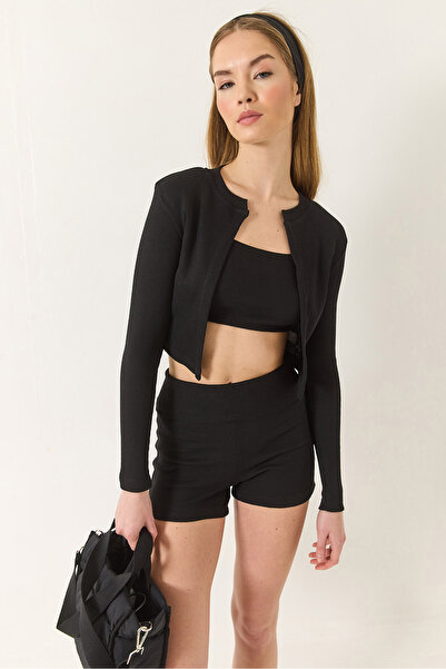 Bianco Lucci Women's Camisole Thin Strap Crop Cardigan Shorts Three Piece Suit 60284033