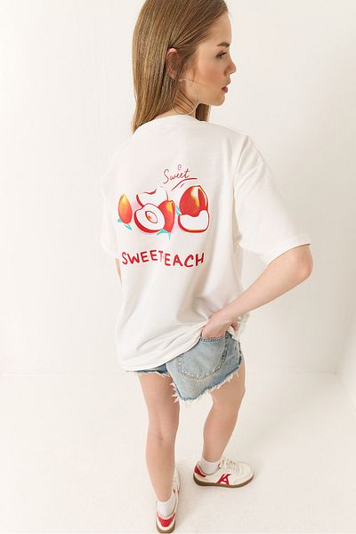 Bianco Lucci Bedrucktes Oversize-Strick-T-Shirt aus Baumwolle für Damen 60284039