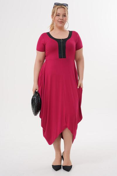 Siyezen Plus Size Zipper Detailed Pocket Dress