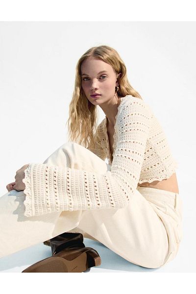 LUSHİGO Women's Openwork Rustic Cardigan