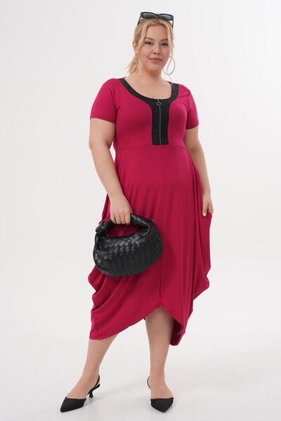 Siyezen Plus Size Zipper Detailed Pocket Dress