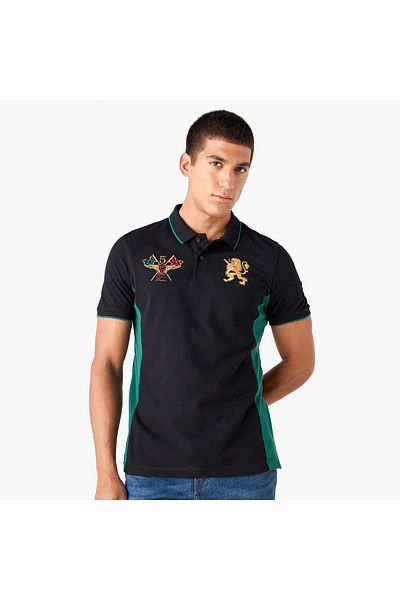 FAV Colourblock Polo T-shirt with Embroidered Detail and Short Sleeves