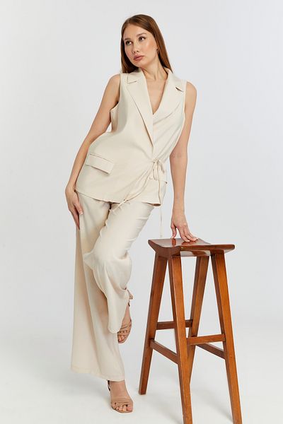 Bolivente Beige Wide Leg Woven Trousers