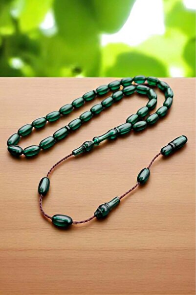 Atolyezone Sertifikalı Usta Işçilikli Sıkma Sistemli Yeşil Ateş Kehribar Tesbih