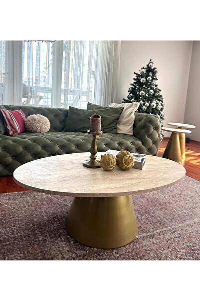 desping Almond Modern Orta Sehpa Elips 110 x 68 cm Tabla mantar Sehpa Alüminyum Ayak 40 cm Yükseklik