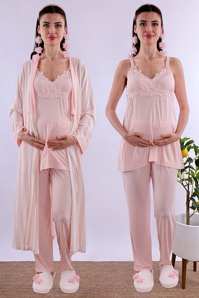 ByLohusa Effortt Powder Maternity Pajamas Set with Dressing Gown