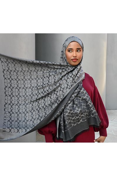 Pull Scarfs Imported Wool Silk C Pattern Shawl - Dark Smoked