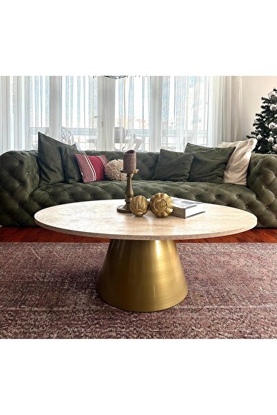 desping Almond Modern Orta Sehpa Elips 110 x 68 cm Tabla mantar Sehpa Alüminyum Ayak 40 cm Yükseklik