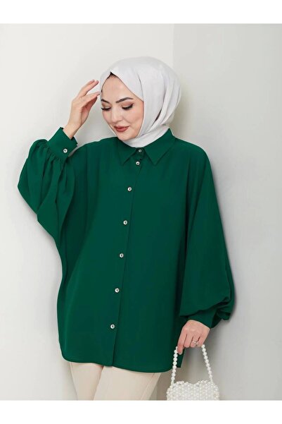 EFSUN MODA DÜZ JESİCA GÖMLEK STANDERT BEDEN UZUN KOL 2510 ZÜMÜRÜT