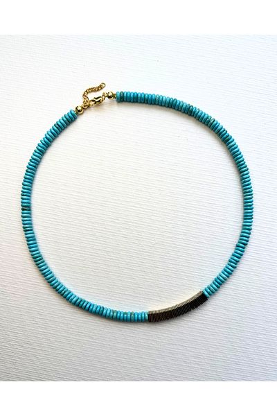 L´Atelier des Perles Turquoisevoler Necklace Turquoise and Hematite Stone Necklace