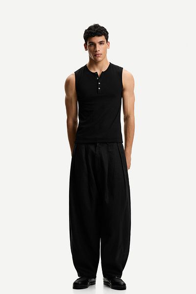 Bershka Tailored fit balloon linen trousers with darts