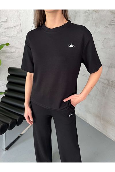 Elif Özbey Butik Black Print Detailed Short Sleeve Suit
