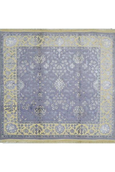 Handmade Şiraze İpekli Uşak El Dokuma Halı Fildişi ve Lila Renk 151x157 cm (2...