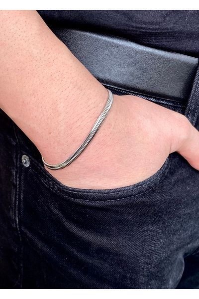Tixy Pixy 316L Stainless Steel Italian Scrunch Silver Men's Bracelet