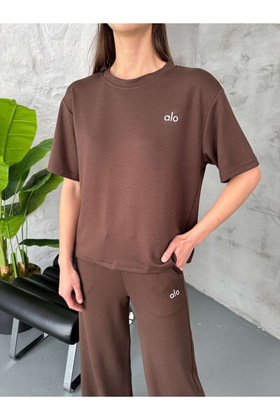 Elif Özbey Butik Brown Print Detailed Short Sleeve Set