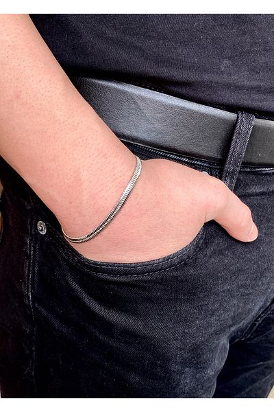 Tixy Pixy 316L Stainless Steel Italian Scrunch Silver Men's Bracelet