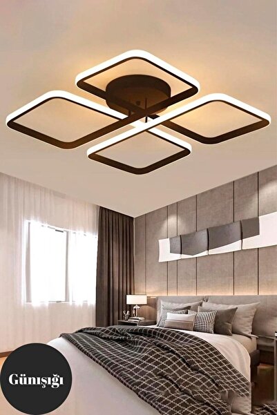 DEFNE AVİZE Novem Siyah Plafonyer Gün Işığı Ultra Ledli Salon Mutfak Oda Hol ...