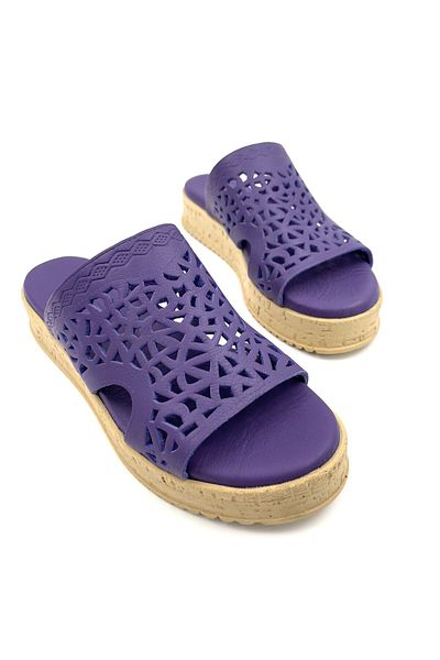 Lizizu Papuci de damă casual din piele naturală violet cu talpă groasă
