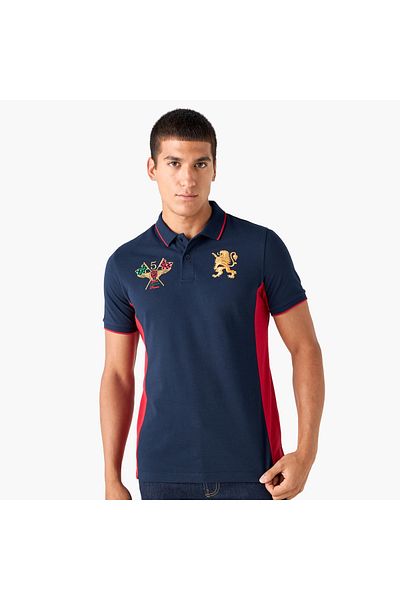 FAV Colourblock Polo T-shirt with Embroidered Detail and Short Sleeves