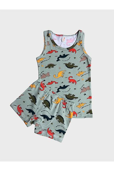 elmas kids Set boxer pentru băiat, 100% bumbac, verde, cu model de dinozaur, cu cusături în plasă