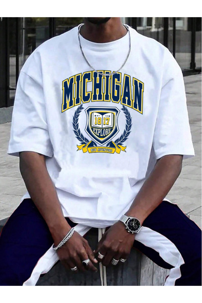 Revasser Unisex muškarci/žene Michigan Special Štampano Oversize kroj Pamuk l...