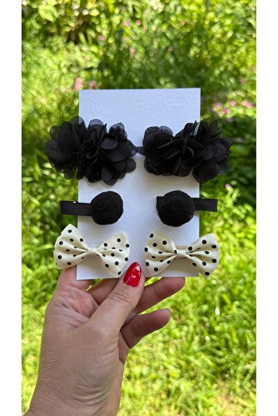 Toka Perisi Çiçekli Puantiyeli Fiyonk Ponponlu 6 Adet Toka Seti ( Yarım kaplı...