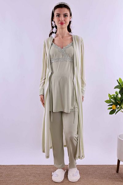 ByLohusa Maternity Pyjama Set with Effortt Green Dressing Gown