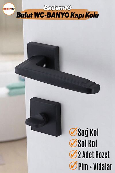 Badem10 (1 Set) Lockable Black Door Handle with Badge Suitable Home Door Handles for Right Left