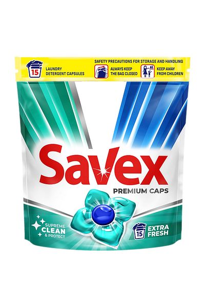 SAVEX Detergent Capsules Super Caps Extra Fresh, 15 Capsules