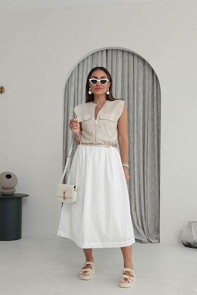 QİMYA BUTİK Keyymod Women Waist Drawcord Double Pockets Zipper Sleeveless Cotton Maxi Length Dress