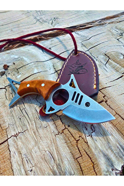 PALTA OUTDOOR Köpekbalığı Taktik Kolye Boyuna Asılabilen Bıçak Deri Kılıf Hed...