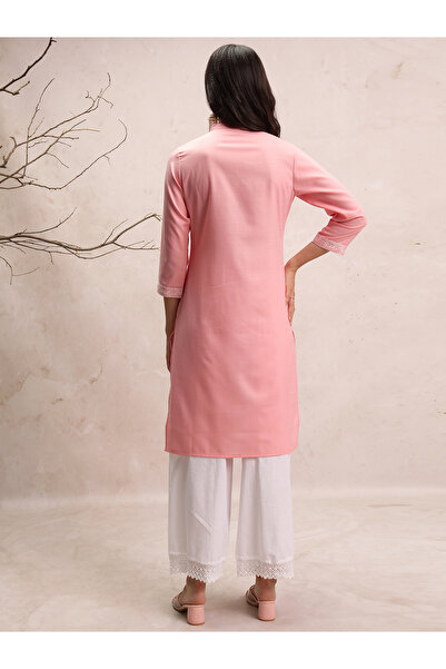 Vishudh By Styli Ethnic Motifs Yoke Design Thread Work Mandarin Collar Straight Kurta