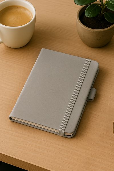 inkglo Gray Mini Pocket Size Thermo Leather Hard Cover Notepad with Pen Elastic Portable Notebook Planner
