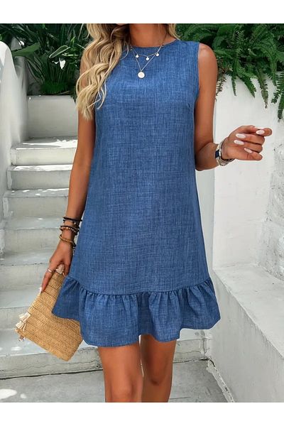 MÇ Plus Gelirr Women's Sleeveless Crew Neck Ruffle Sofia Dress